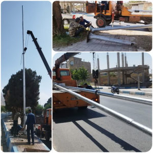 تعویض پایه های روشنایی فرسوده با پایه های جدید بلوار امام خمینی(ره) زیباشهر