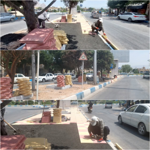 تداوم عملیات بلوک فرش و سنگ فرش نمودن رفیوژ وسط بلوار امام خمینی ره