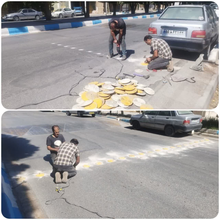 نصب گل میخ  سرعتکاه های بلوار امام خمینی(ره) جهت آرام سازی معابر