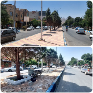 تداوم عملیات سنگ فرش و بلوک فرش نمودن رفیوژ وسط بلوار امام خمینی(ره)