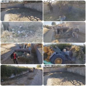 پاکسازی حاشیه کانال آبرسانی و جوی های سطح شهر