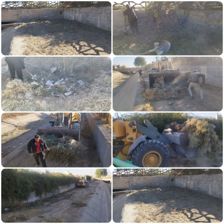 پاکسازی حاشیه کانال آبرسانی و جوی های سطح شهر