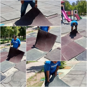 ترمیم و بهسازی کفپوشهای پارکهای بازی کودکان در زیباشهر در راستای ارتقای ایمنی