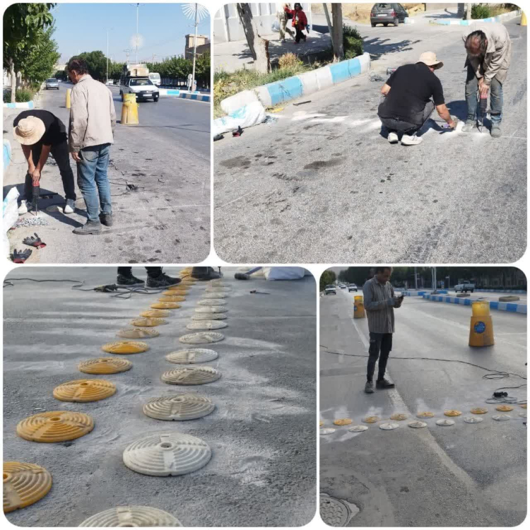 نصب گل میخ  سرعتکاه های بلوار امام خمینی(ره)  و معابر پر خطر در راستای جهت آرام سازی معابر و طرح ترافیکی
